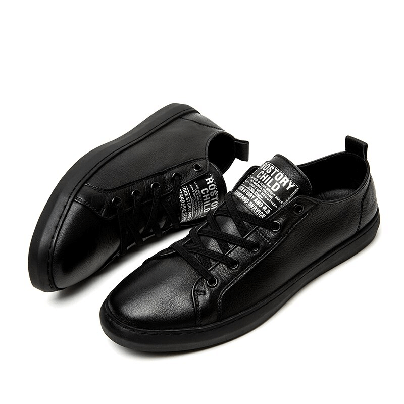 Luxury genuine leather walking shoes for men, black casual breathable design with durable rubber sole, lace-up style - SF0968